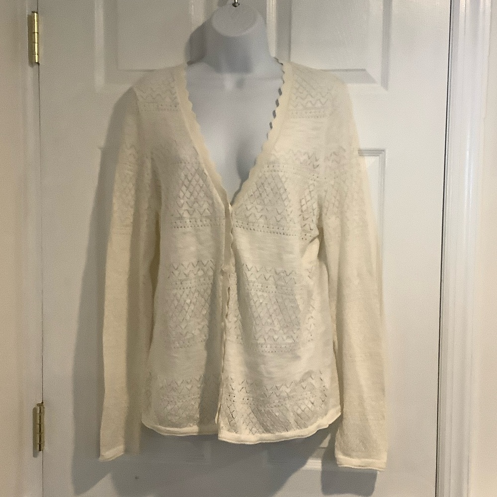 FRYE Cream Lace Boho Lightweight Capsule Neutral Country Coastal Cardigan L